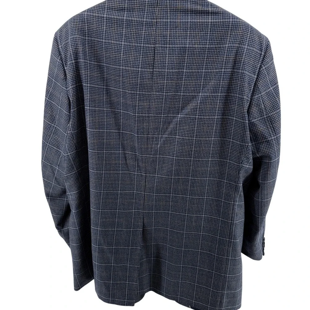 Men's Blue Wool Plaid Blazer Jacket‎ Lanificio di Pray 56L